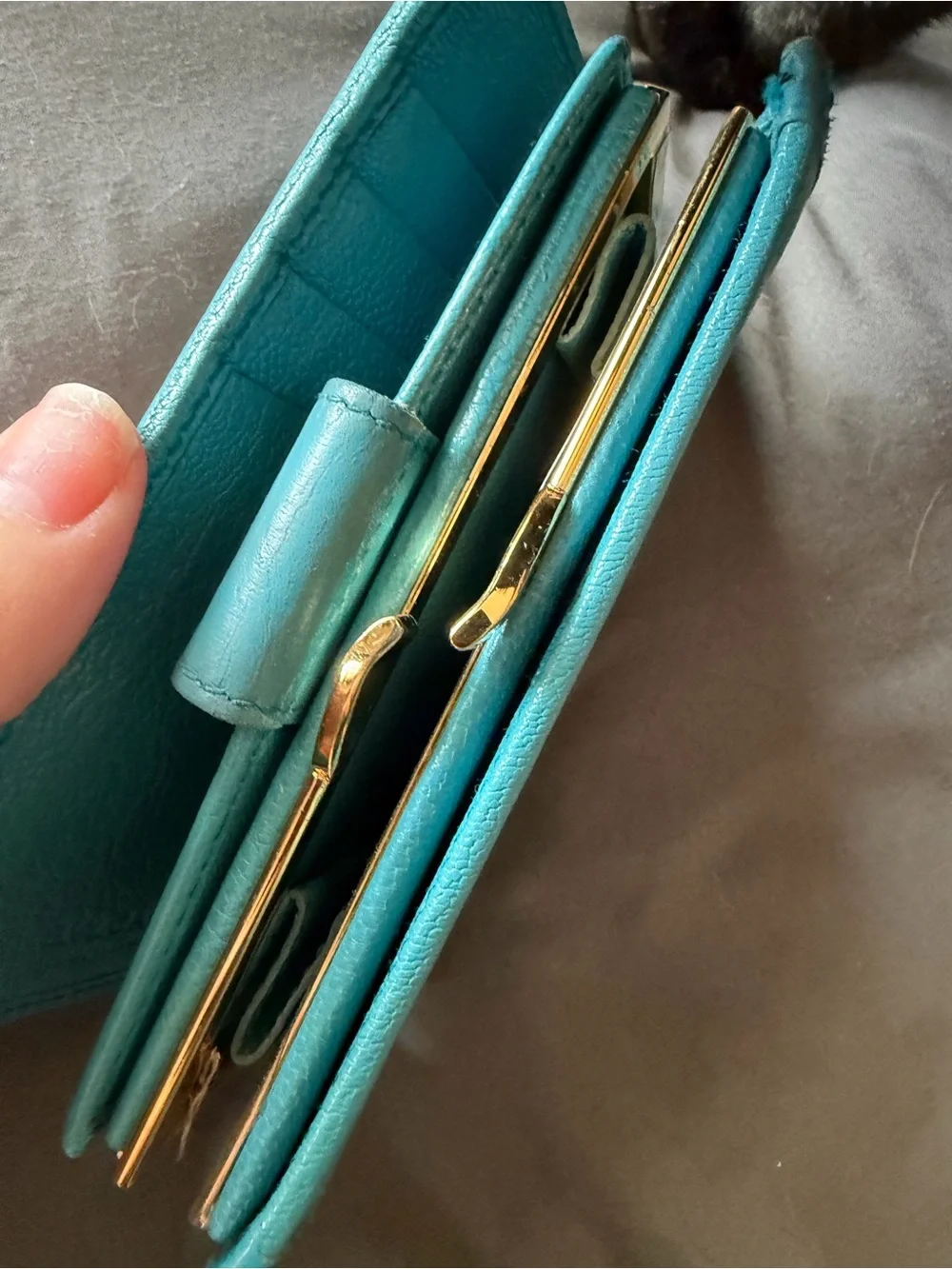 BVLGARI Turquoise Leather Kisslock Wallet with Gold Logo